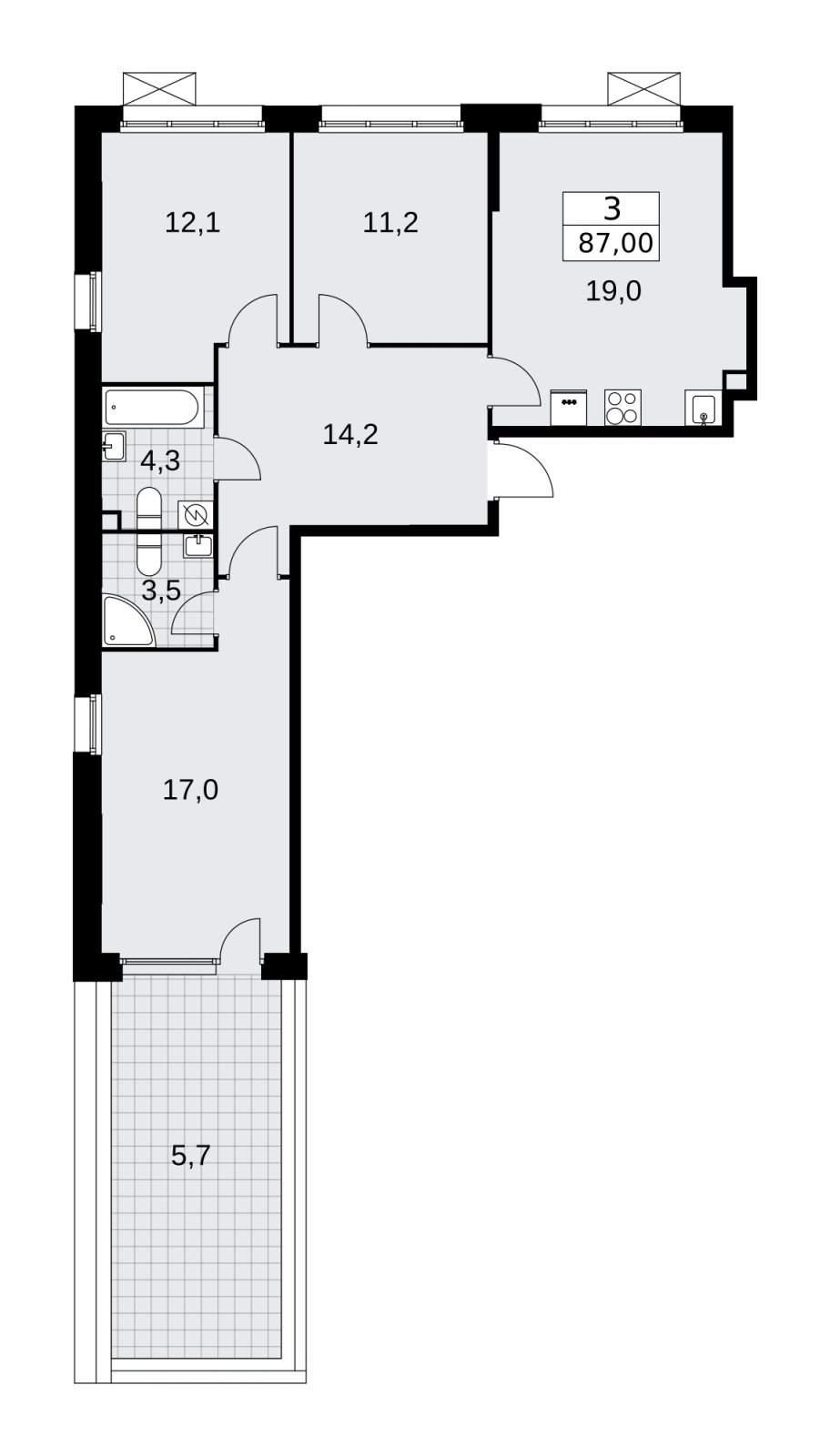 3-комнатная квартира с частичной отделкой, 87 м2, 2 этаж, сдача 4 квартал 2025 г., ЖК Бунинские кварталы, корпус 3.4 - объявление 2152037 - фото №1