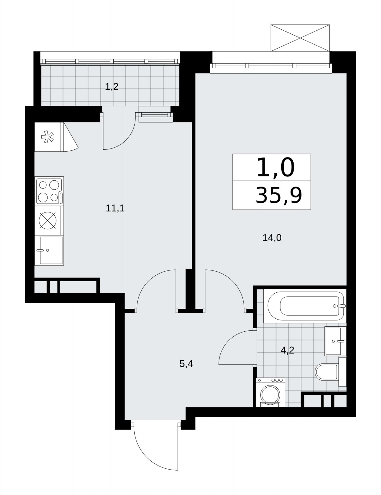1-комнатная квартира с частичной отделкой, 35.9 м2, 11 этаж, сдача 2 квартал 2026 г., ЖК Прокшино, корпус 10.1.5 - объявление 2227713 - фото №1