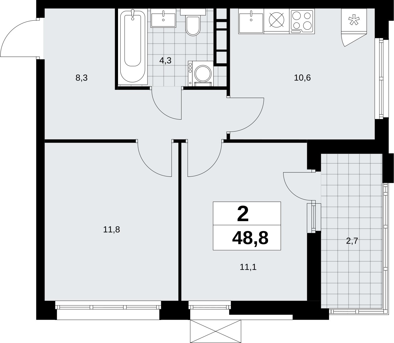 2-комнатная квартира без отделки, 48.8 м2, 13 этаж, сдача 4 квартал 2026 г., ЖК Скандинавия, корпус 2.18.1.3 - объявление 2350856 - фото №1