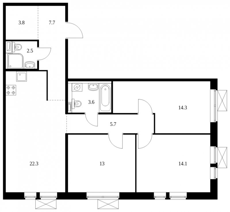 3-комнатная квартира с полной отделкой, 87 м2, 2 этаж, сдача 2 квартал 2023 г., ЖК Ильинские Луга, корпус 1.13-1.14 - объявление 1669987 - фото №1