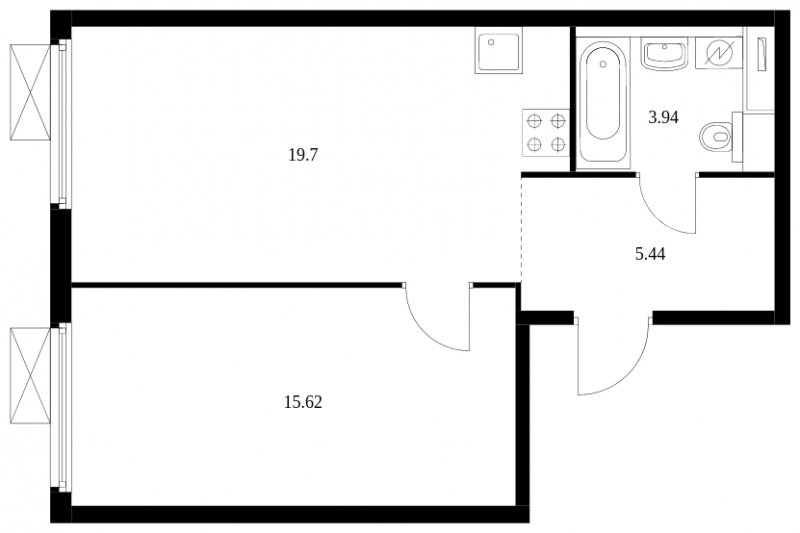 1-комнатная квартира с полной отделкой, 44.7 м2, 11 этаж, сдача 2 квартал 2024 г., ЖК Матвеевский Парк, корпус 1.1 - объявление 1610070 - фото №1