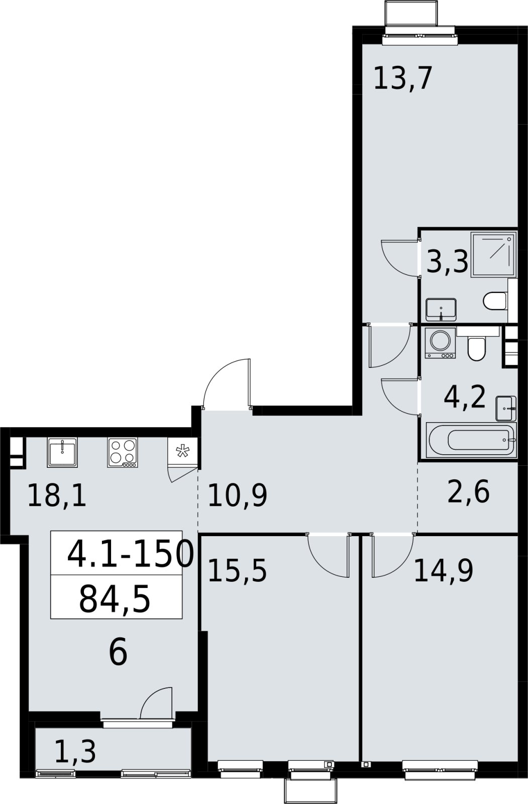 3-комнатная квартира с полной отделкой, 84.5 м2, 3 этаж, сдача 2 квартал 2027 г., ЖК Южные сады, корпус 4.1.2 - объявление 2392686 - фото №1