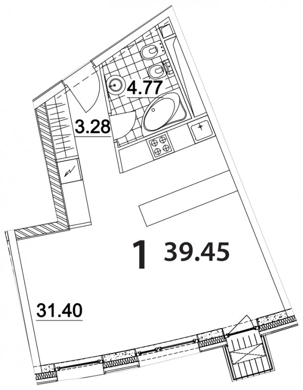 1-комнатная квартира 39.45 м2, 14 этаж, дом сдан, ЖК Апарт-комплекс Nakhimov, корпус 3 - объявление 1712578 - фото №1