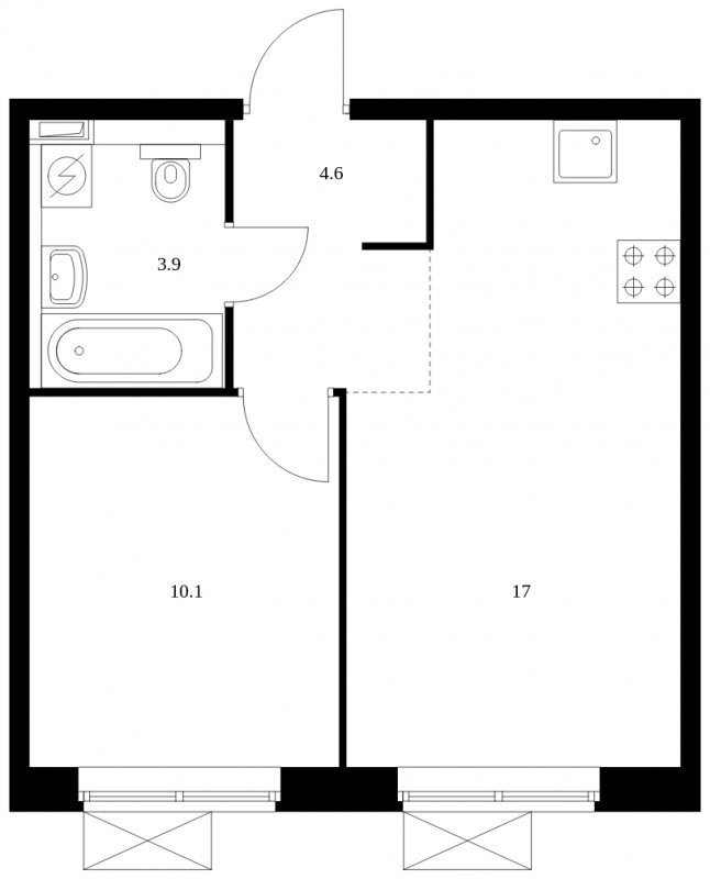 1-комнатная квартира с полной отделкой, 35.6 м2, 2 этаж, сдача 4 квартал 2023 г., ЖК Восточное Бутово, корпус 15 - объявление 1687707 - фото №1