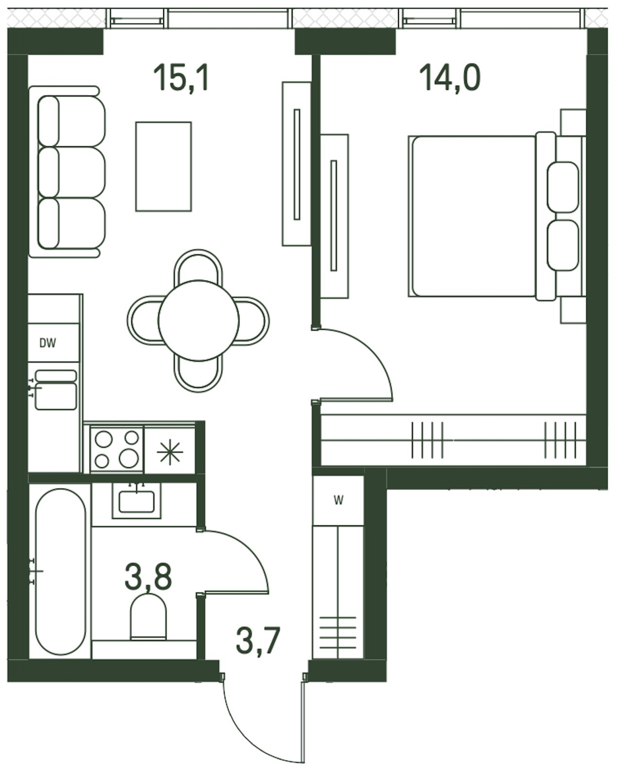 1-комнатная квартира с частичной отделкой, 36.6 м2, 6 этаж, сдача 1 квартал 2027 г., ЖК Moments, корпус 2.1 - объявление 2267478 - фото №1