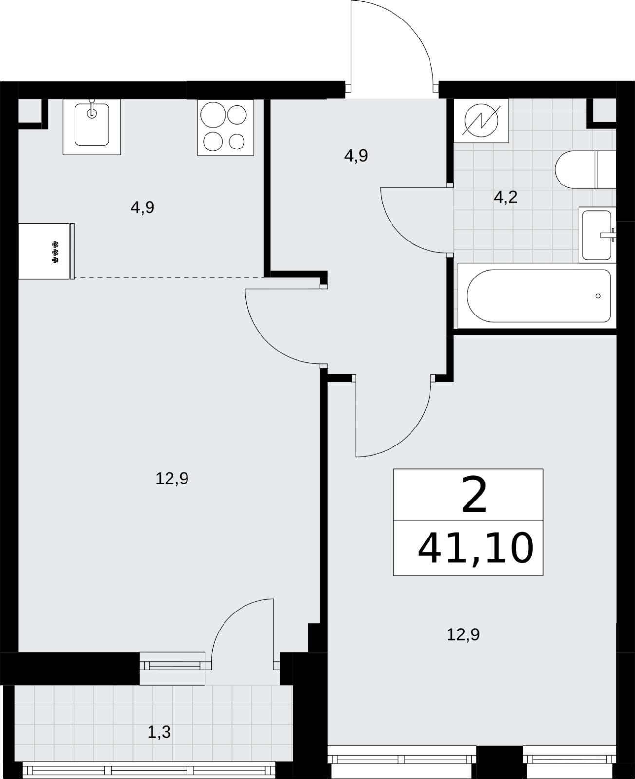 2-комнатная квартира (евро) без отделки, 41.1 м2, 2 этаж, сдача 3 квартал 2026 г., ЖК Родные кварталы, корпус 3.1 - объявление 2378223 - фото №1