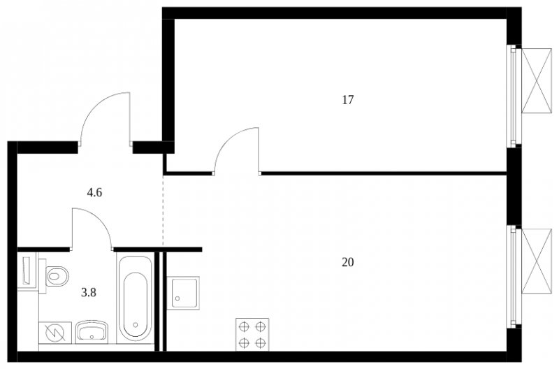 1-комнатная квартира с полной отделкой, 45.4 м2, 23 этаж, сдача 4 квартал 2023 г., ЖК Одинцово-1, корпус 1.21 - объявление 1702553 - фото №1
