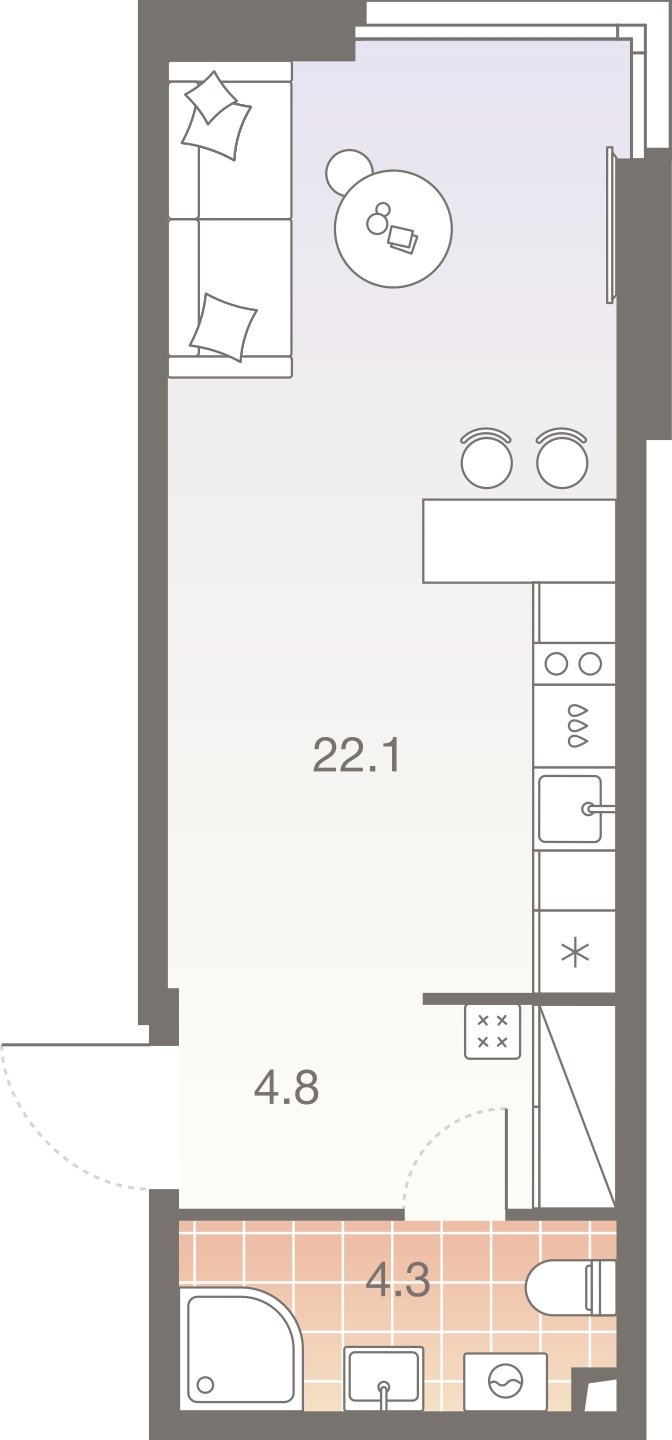 1-комнатная квартира без отделки, 31.2 м2, 23 этаж, сдача 1 квартал 2026 г., ЖК Twelve, корпус 1 - объявление 2372472 - фото №1