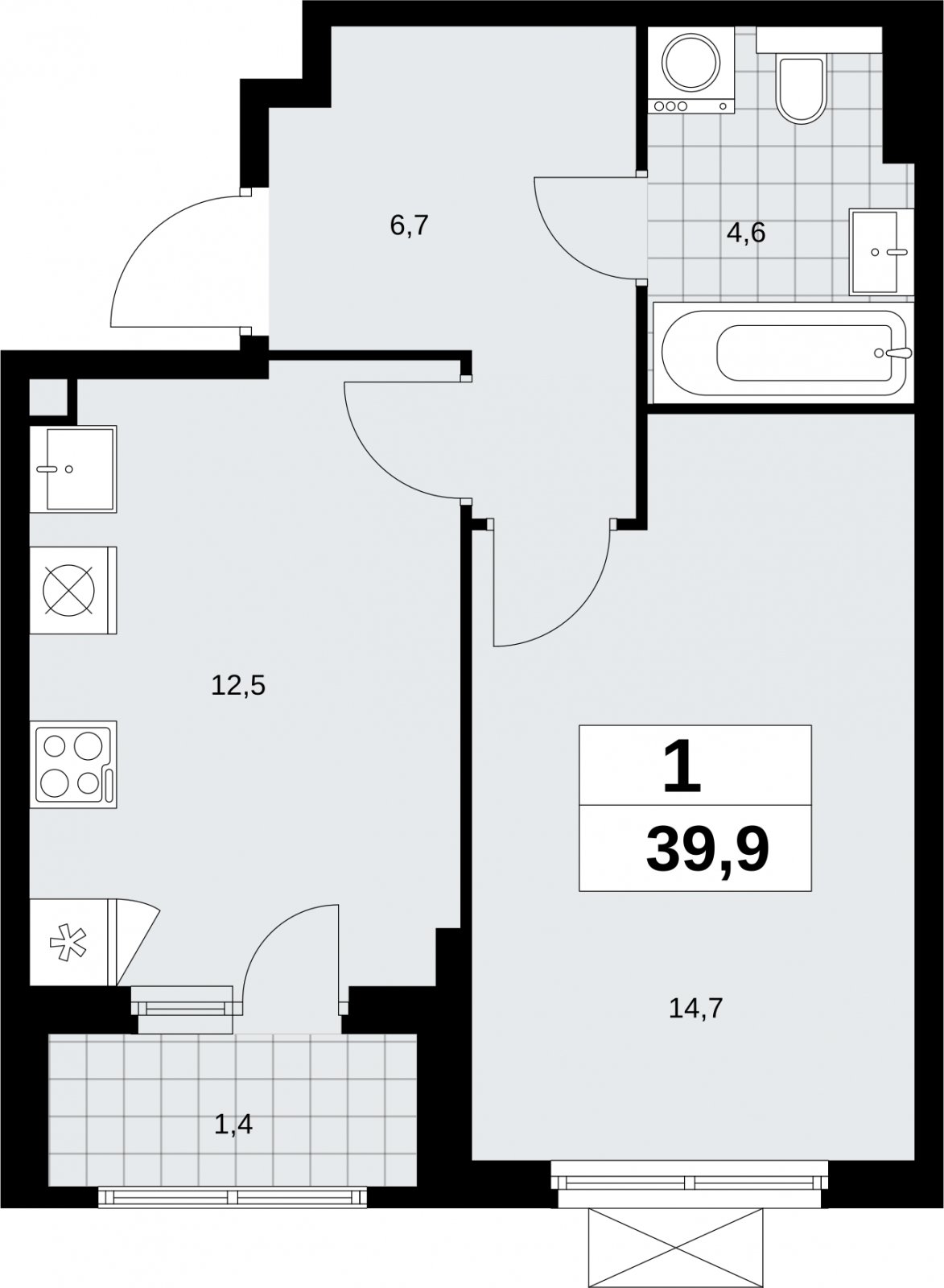 1-комнатная квартира с полной отделкой, 39.9 м2, 2 этаж, сдача 2 квартал 2026 г., ЖК Бунинские кварталы, корпус 9.3 - объявление 2324299 - фото №1