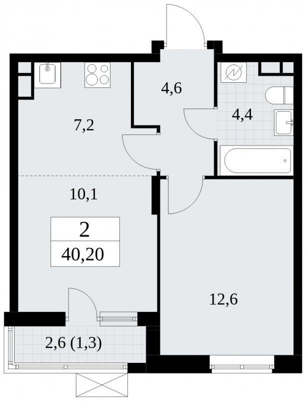 2-комнатная квартира (евро) без отделки, 40.2 м2, 3 этаж, сдача 1 квартал 2025 г., ЖК Прокшино, корпус 5.1.4 - объявление 1810953 - фото №1