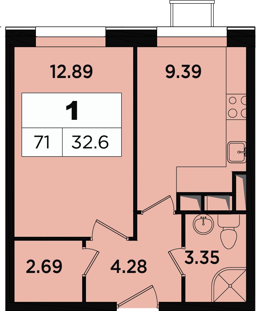 1-комнатные апартаменты без отделки, 30.8 м2, 4 этаж, дом сдан, ЖК Легендарный Квартал на Березовой  аллее, корпус 1 - объявление 2349039 - фото №1