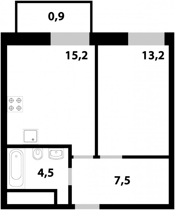 1-комнатная квартира без отделки, 41.3 м2, 19 этаж, дом сдан, ЖК Союзный, корпус 1 - объявление 1833180 - фото №1