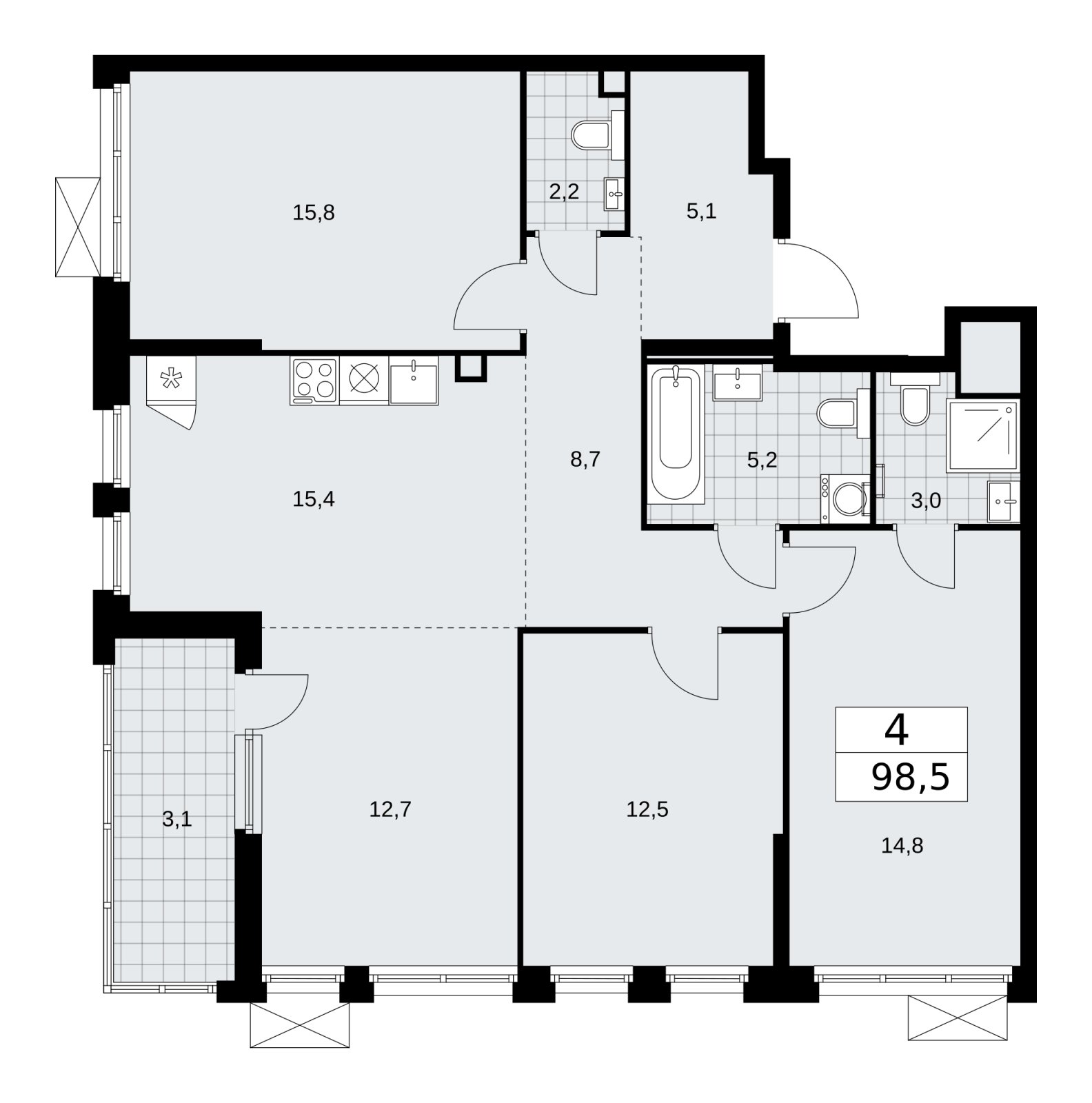 4-комнатная квартира (евро) без отделки, 98.5 м2, 2 этаж, сдача 2 квартал 2026 г., ЖК Скандинавия, корпус 25.6 - объявление 2284239 - фото №1