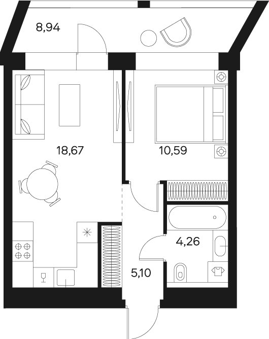 1-комнатная квартира без отделки, 43.09 м2, 8 этаж, сдача 4 квартал 2024 г., ЖК FØRST, корпус 2 - объявление 2003480 - фото №1