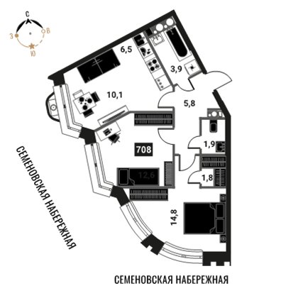 3-комнатная квартира без отделки, 57.4 м2, 17 этаж, сдача 4 квартал 2024 г., ЖК Интеллигент, корпус 3 - объявление 2431650 - фото №1