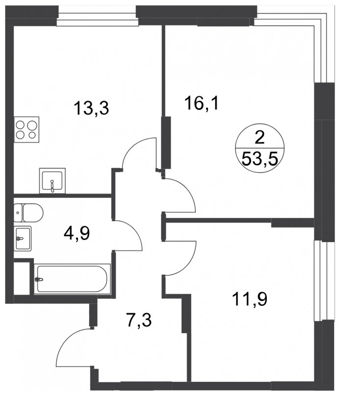 2-комнатная квартира без отделки, 53.5 м2, 1 этаж, сдача 1 квартал 2025 г., ЖК город-парк Переделкино Ближнее, корпус 17-4 - объявление 2292405 - фото №1
