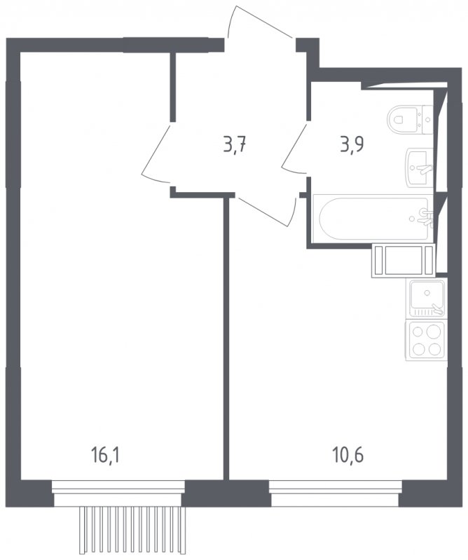 1-комнатная квартира с полной отделкой, 34.3 м2, 2 этаж, сдача 2 квартал 2025 г., ЖК Мытищи Парк, корпус 4 - объявление 1823608 - фото №1