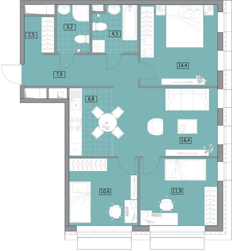 3-комнатная квартира с полной отделкой, 79.6 м2, 25 этаж, дом сдан, ЖК Вестердам, корпус 3 - объявление 2176890 - фото №1