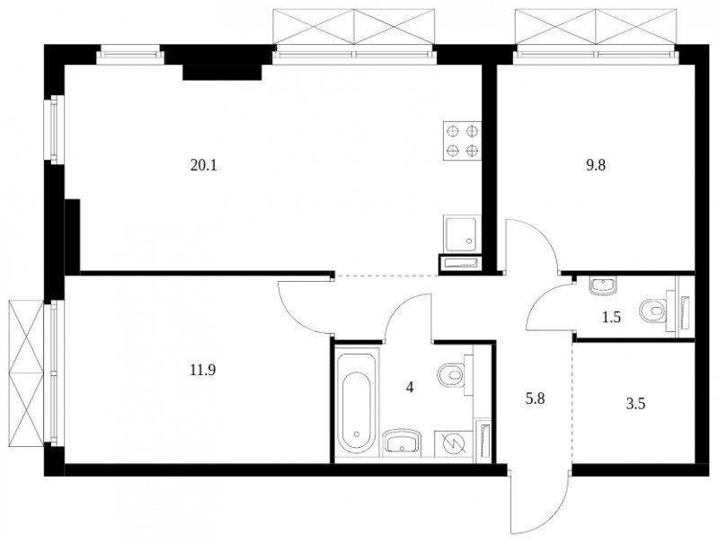 2-комнатная квартира с полной отделкой, 56.1 м2, 2 этаж, сдача 3 квартал 2023 г., ЖК Западный порт, корпус 2.2.2 - объявление 1782847 - фото №1