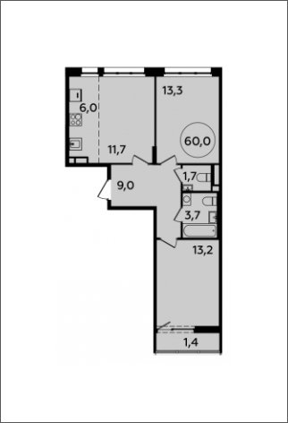 3-комнатная квартира (евро) с полной отделкой, 60 м2, 5 этаж, сдача 4 квартал 2023 г., ЖК Испанские кварталы, корпус 8.1 - объявление 1633312 - фото №1