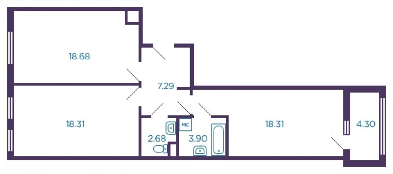 2-комнатная квартира без отделки, 71.32 м2, 1 этаж, сдача 4 квартал 2022 г., ЖК Миниполис Дивное, корпус 3 - объявление 1575850 - фото №1