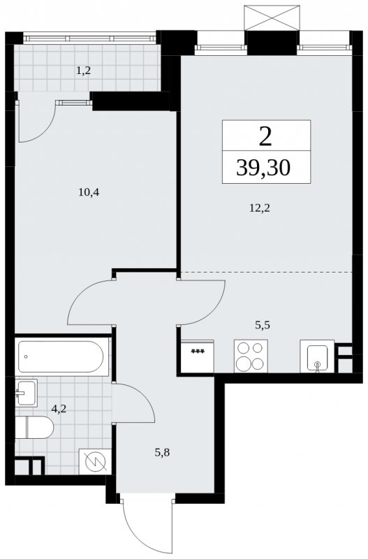 2-комнатная квартира (евро) без отделки, 39.3 м2, 3 этаж, сдача 2 квартал 2025 г., ЖК Дзен-кварталы, корпус 2.3 - объявление 1932514 - фото №1