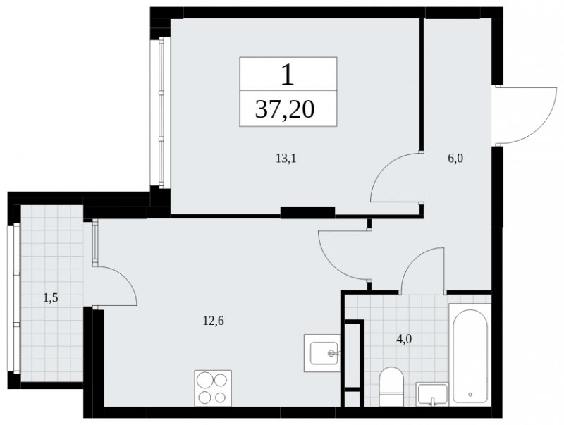 1-комнатная квартира без отделки, 37.2 м2, 8 этаж, сдача 4 квартал 2024 г., ЖК Скандинавия, корпус 36.2.2 - объявление 1779987 - фото №1