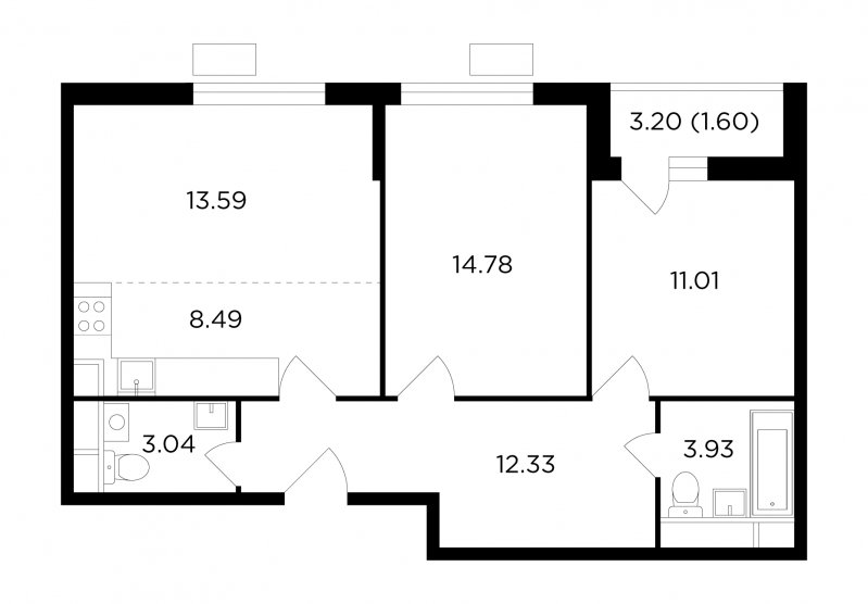 3-комнатная квартира без отделки, 68.77 м2, 12 этаж, дом сдан, ЖК VESNA, корпус 3 - объявление 1665039 - фото №1