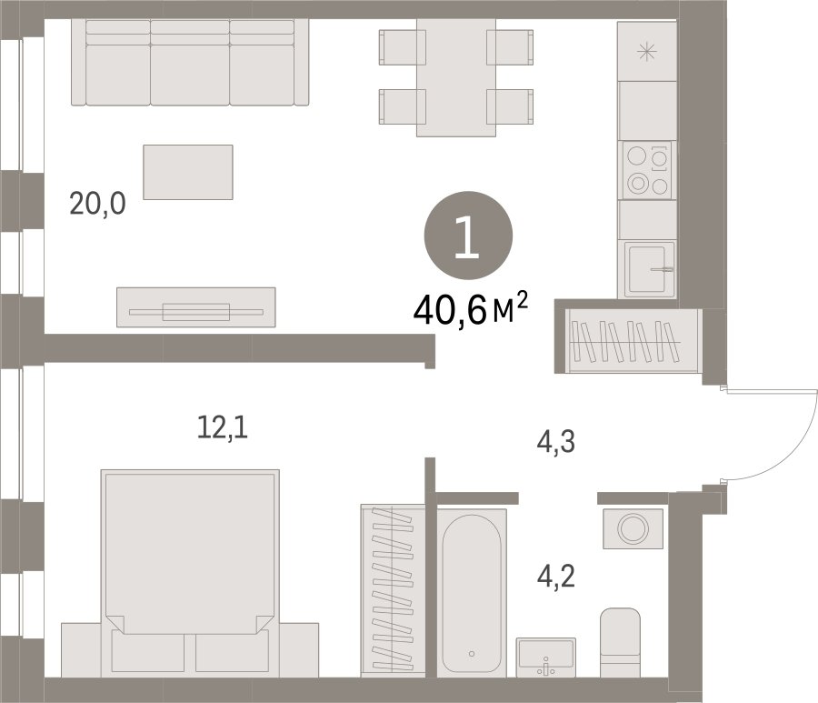 1-комнатная квартира с частичной отделкой, 40.55 м2, 3 этаж, сдача 1 квартал 2025 г., ЖК Первый квартал, корпус 5 - объявление 2334917 - фото №1