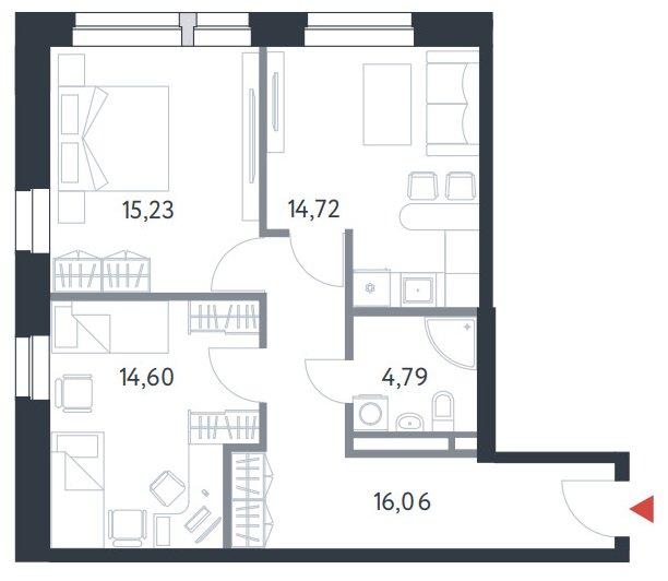 2-комнатная квартира с полной отделкой, 65.4 м2, 20 этаж, дом сдан, ЖК CitiMix, корпус O - объявление 1693374 - фото №1