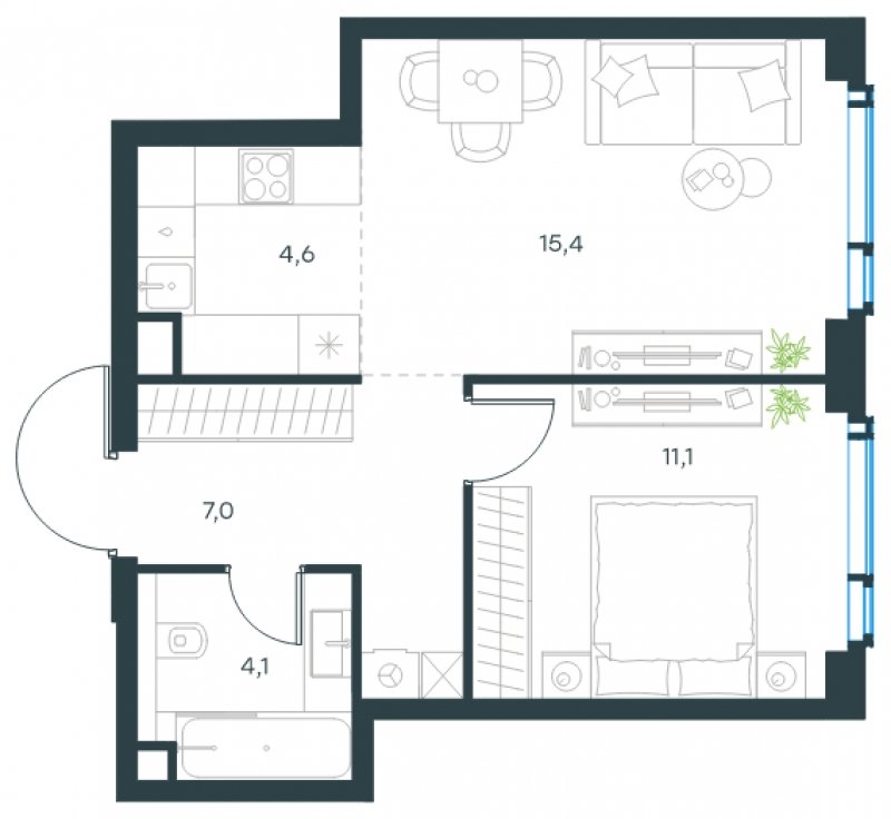 2-комнатная квартира без отделки, 42.2 м2, 40 этаж, сдача 2 квартал 2025 г., ЖК Level Мичуринский, корпус 2 - объявление 1775367 - фото №1