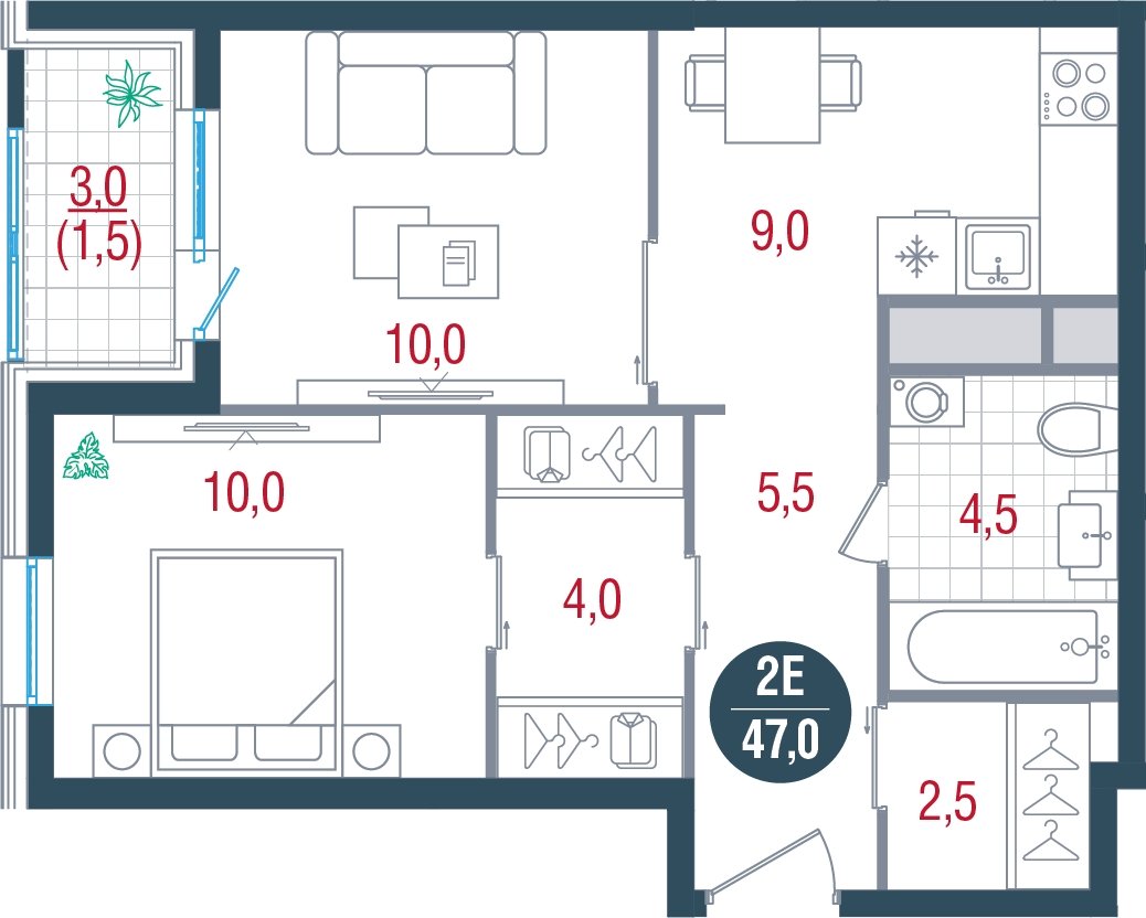 2-комнатная квартира без отделки, 47 м2, 13 этаж, дом сдан, ЖК РУСИЧ Новые Котельники, корпус 4 - объявление 2433362 - фото №1