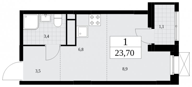 Студия с частичной отделкой, 23.7 м2, 16 этаж, сдача 4 квартал 2024 г., ЖК Скандинавия, корпус 36.3.1 - объявление 1894647 - фото №1