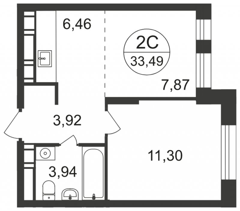 2-комнатная квартира с полной отделкой, 33.49 м2, 7 этаж, сдача 3 квартал 2023 г., ЖК Люберцы, корпус 66 - объявление 1682350 - фото №1