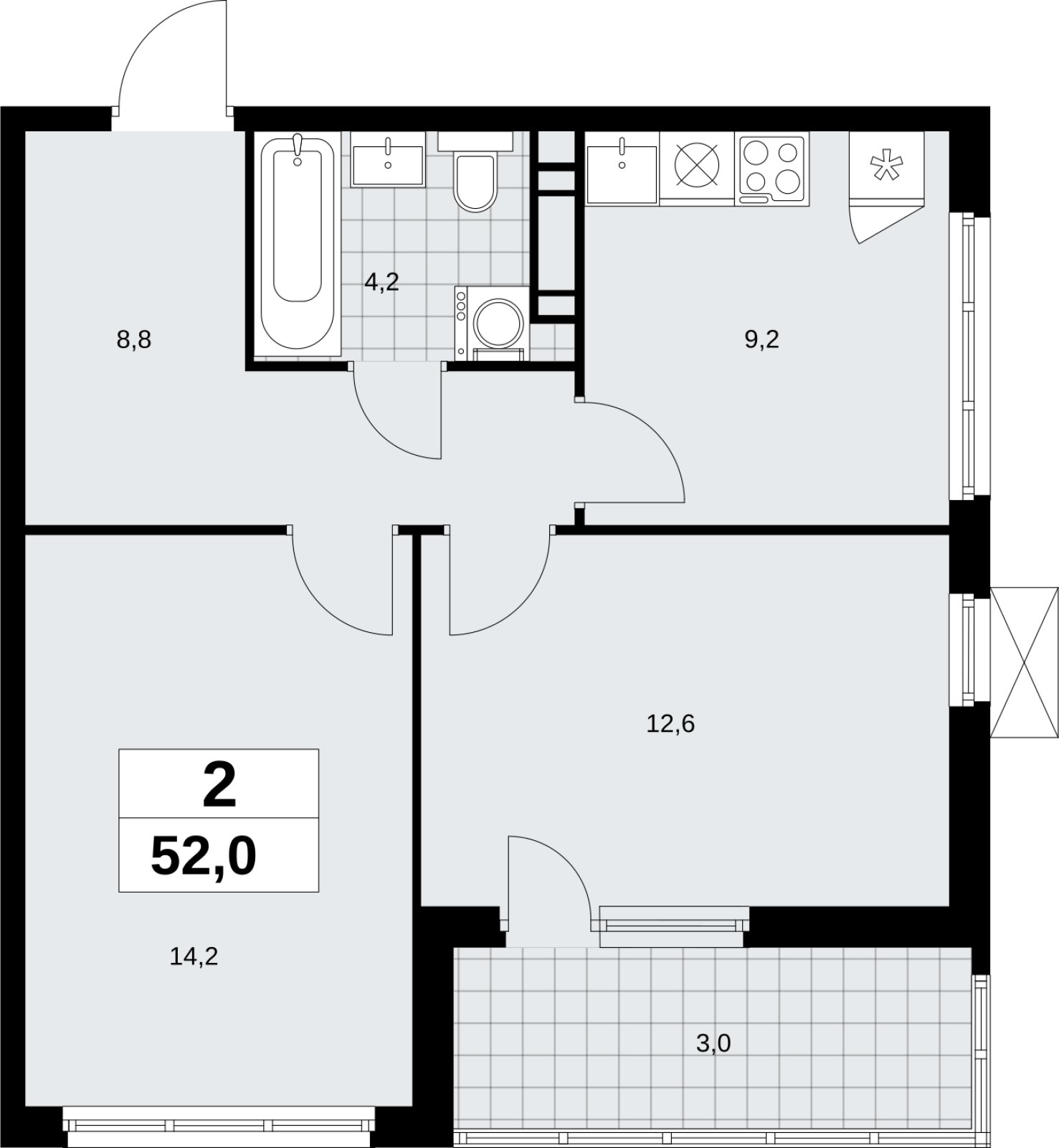 2-комнатная квартира без отделки, 52 м2, 8 этаж, сдача 4 квартал 2026 г., ЖК Скандинавия, корпус 2.18.1.2 - объявление 2350673 - фото №1