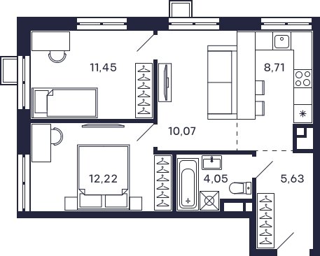 2-комнатная квартира без отделки, 52.13 м2, 19 этаж, сдача 2 квартал 2025 г., ЖК Квартал Тетрис, корпус "Квартал Тетрис 2.1" - объявление 1853874 - фото №1