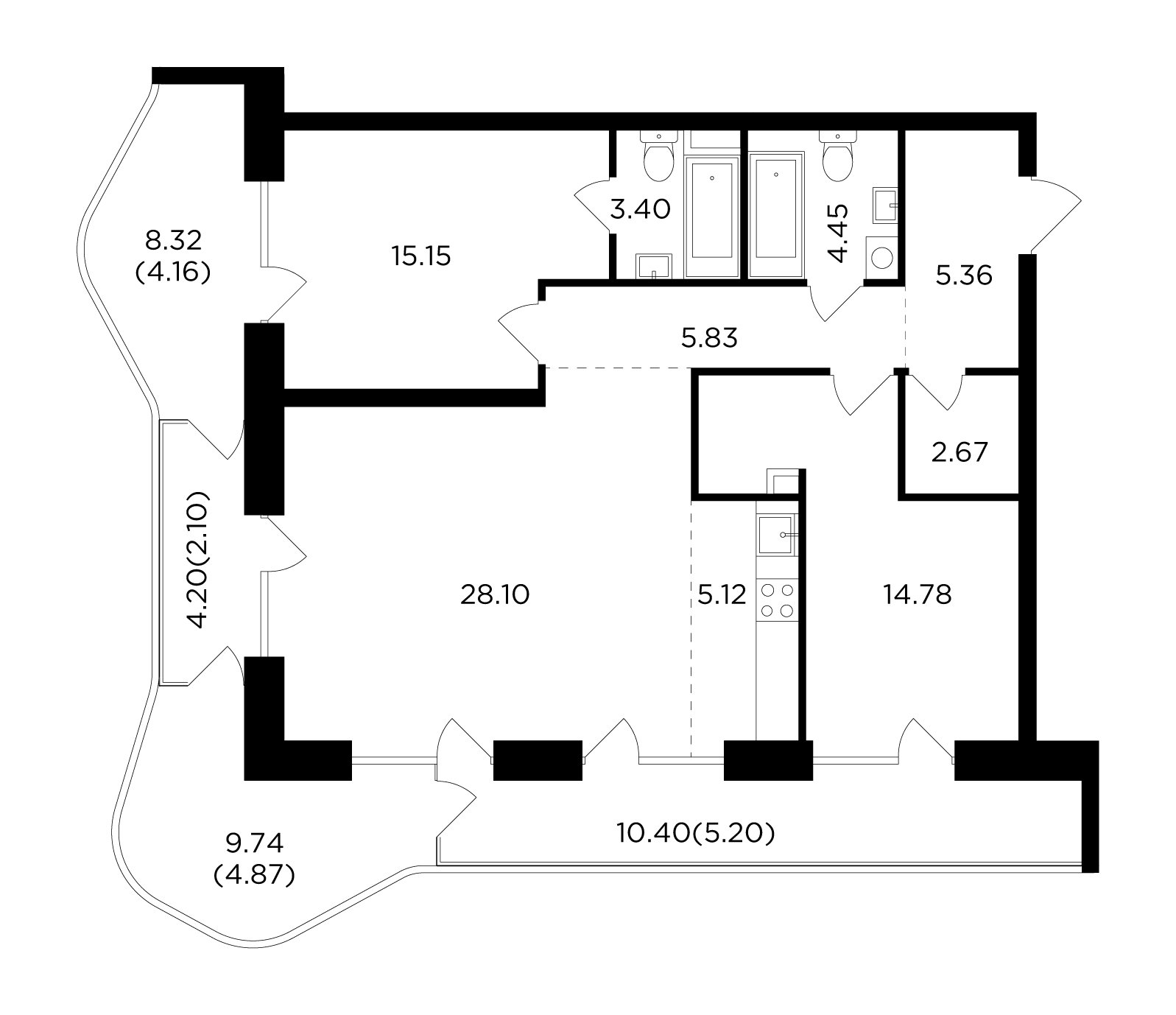3-комнатная квартира без отделки, 101.19 м2, 9 этаж, дом сдан, ЖК FORIVER, корпус 4 - объявление 2290861 - фото №1