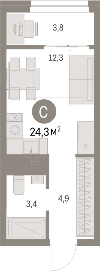 Студия с частичной отделкой, 24.33 м2, 8 этаж, сдача 1 квартал 2025 г., ЖК Первый квартал, корпус 5 - объявление 2310589 - фото №1