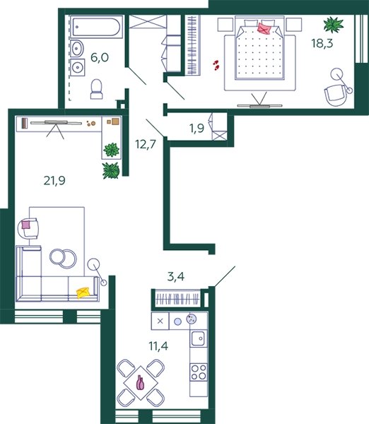 2-комнатная квартира без отделки, 75.6 м2, 8 этаж, сдача 4 квартал 2023 г., ЖК SHAGAL, корпус 1.11 - объявление 1999834 - фото №1