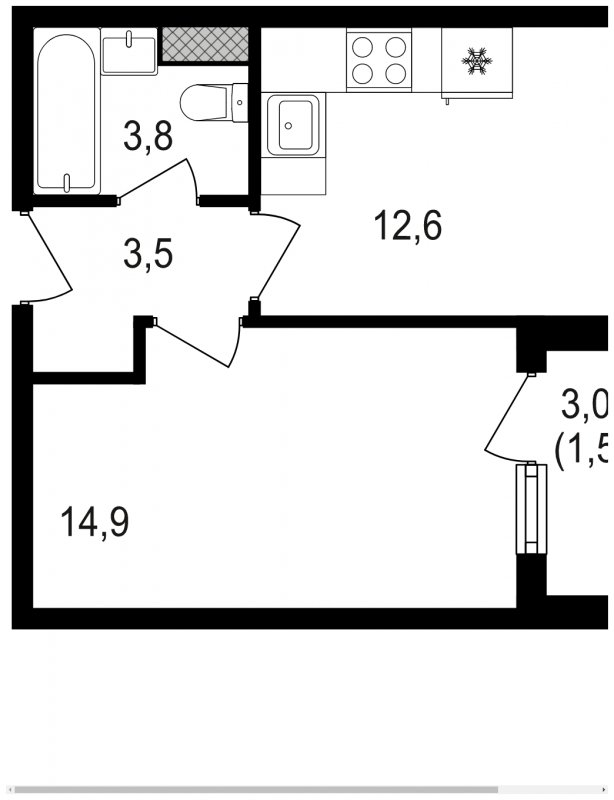 1-комнатная квартира без отделки, 36.3 м2, 8 этаж, сдача 3 квартал 2024 г., ЖК Михалковский, корпус 3 - объявление 1771484 - фото №1