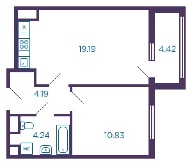1-комнатная квартира без отделки, 40.66 м2, 1 этаж, сдача 4 квартал 2022 г., ЖК Миниполис Дивное, корпус 4 - объявление 1690005 - фото №1