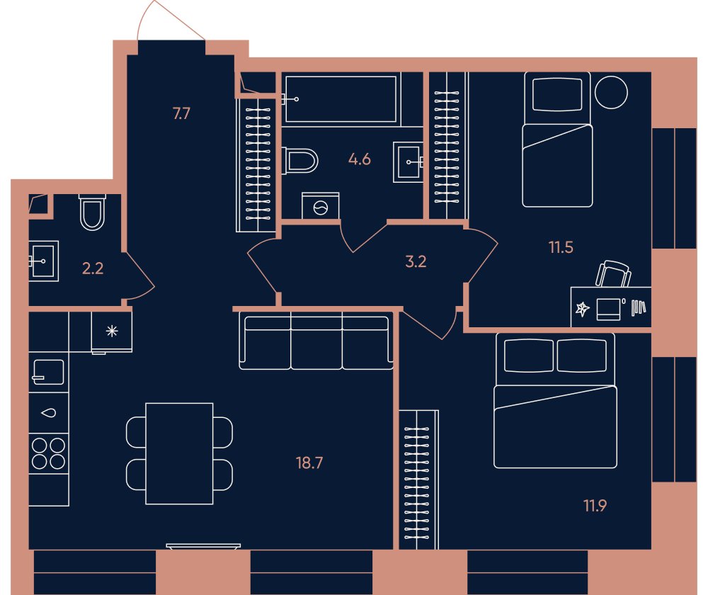 3-комнатная квартира без отделки, 59.8 м2, 29 этаж, сдача 3 квартал 2026 г., ЖК ERA, корпус 3 - объявление 2401666 - фото №1