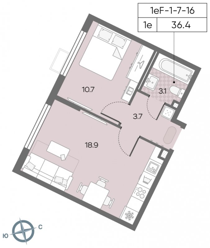 1-комнатная квартира с полной отделкой, 37 м2, 2 этаж, сдача 3 квартал 2024 г., ЖК Лучи, корпус 15 - объявление 1943564 - фото №1