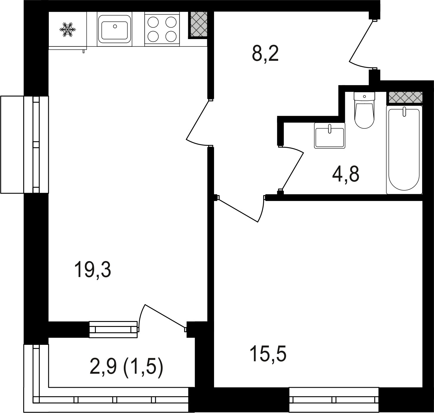 1-комнатная квартира без отделки, 49.5 м2, 15 этаж, сдача 3 квартал 2024 г., ЖК Михалковский, корпус 3 - объявление 2390041 - фото №1