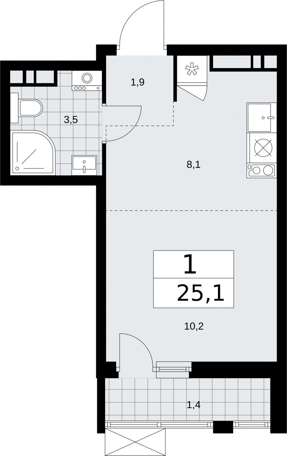 Студия с частичной отделкой, 25.1 м2, 12 этаж, сдача 2 квартал 2026 г., ЖК Бунинские кварталы, корпус 5.1 - объявление 2297150 - фото №1
