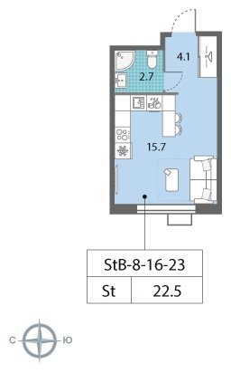 1-комнатная квартира с полной отделкой, 32.9 м2, 12 этаж, сдача 3 квартал 2024 г., ЖК Лучи, корпус 15 - объявление 1943464 - фото №1