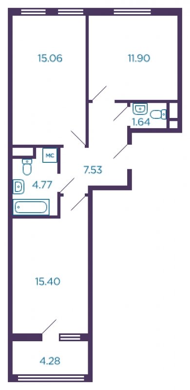 2-комнатная квартира без отделки, 58.44 м2, 1 этаж, сдача 4 квартал 2022 г., ЖК Миниполис Дивное, корпус 3 - объявление 1575840 - фото №1