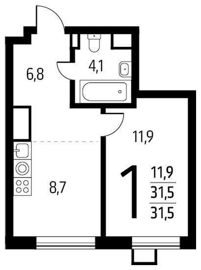 1-комнатная квартира с полной отделкой, 31.5 м2, 8 этаж, сдача 1 квартал 2024 г., ЖК Новые Ватутинки. Центральный, корпус 9/2/2.2 - объявление 1934632 - фото №1