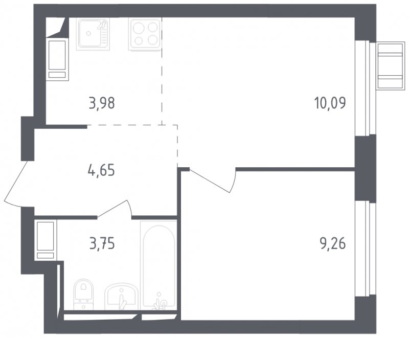 2-комнатная квартира с полной отделкой, 31.73 м2, 14 этаж, сдача 3 квартал 2023 г., ЖК Томилино Парк, корпус 4.1 - объявление 1862213 - фото №1