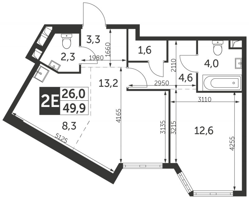 2-комнатная квартира без отделки, 49.9 м2, 29 этаж, сдача 4 квартал 2023 г., ЖК Архитектор, корпус 1 - объявление 1671195 - фото №1